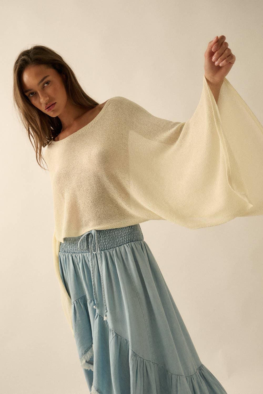 Cropped Poncho Style Knit Sweater