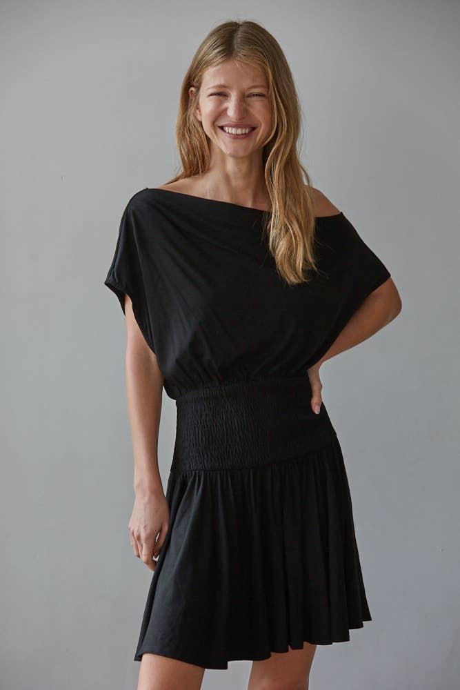Knit Viscose Spandex Jersey Asymmetrical Neck Mini
