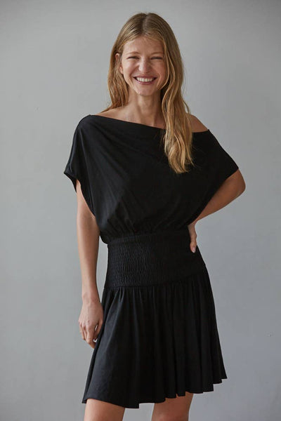 Knit Viscose Spandex Jersey Asymmetrical Neck Mini