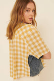 Plaid Contrast Denim Round Neck Zipper Front Top
