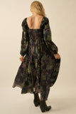Floral-Print Smocked Sweetheart Maxi Peasant Dress