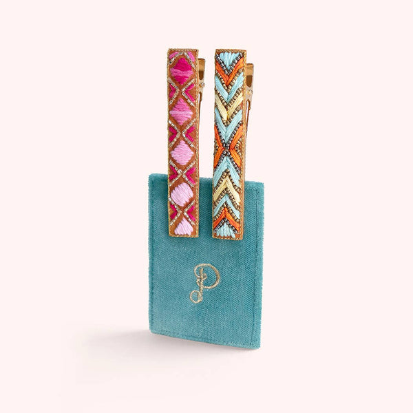 *SS26* Embellished Hair Bars - Fuchsia/Summer Deco