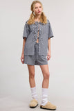 Gingham Open Front Self Tie Top and Shorts Matching Set