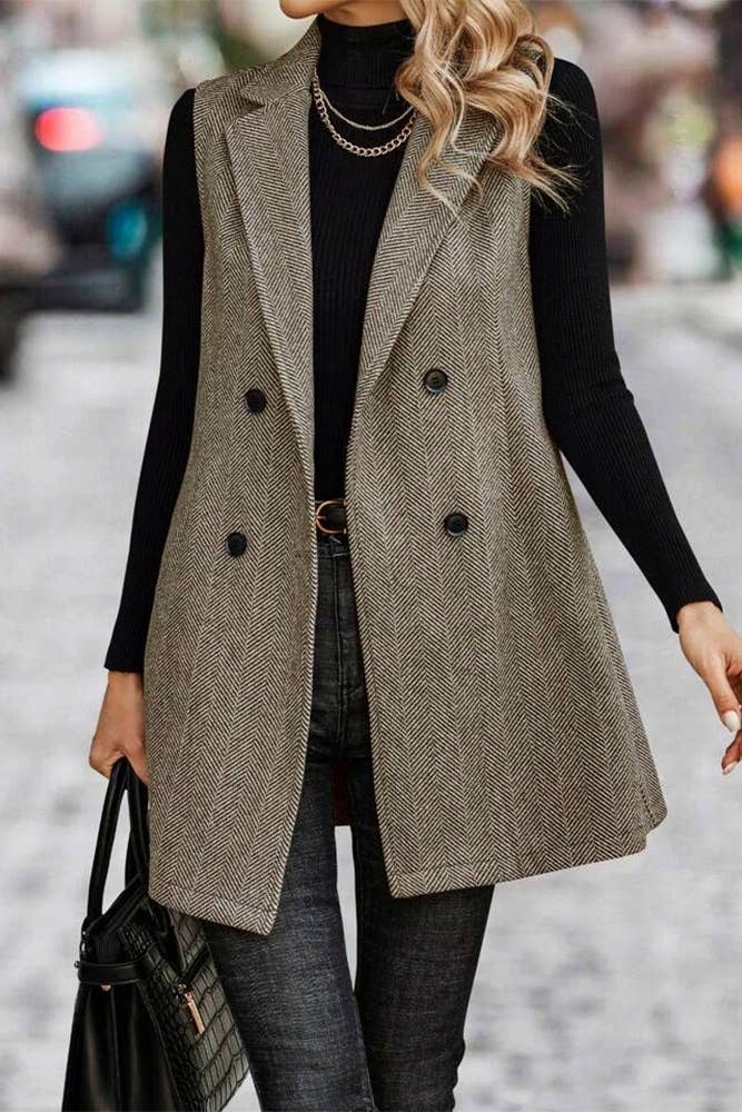 Sleeveless Lapel Blazer Long Coat GSS120