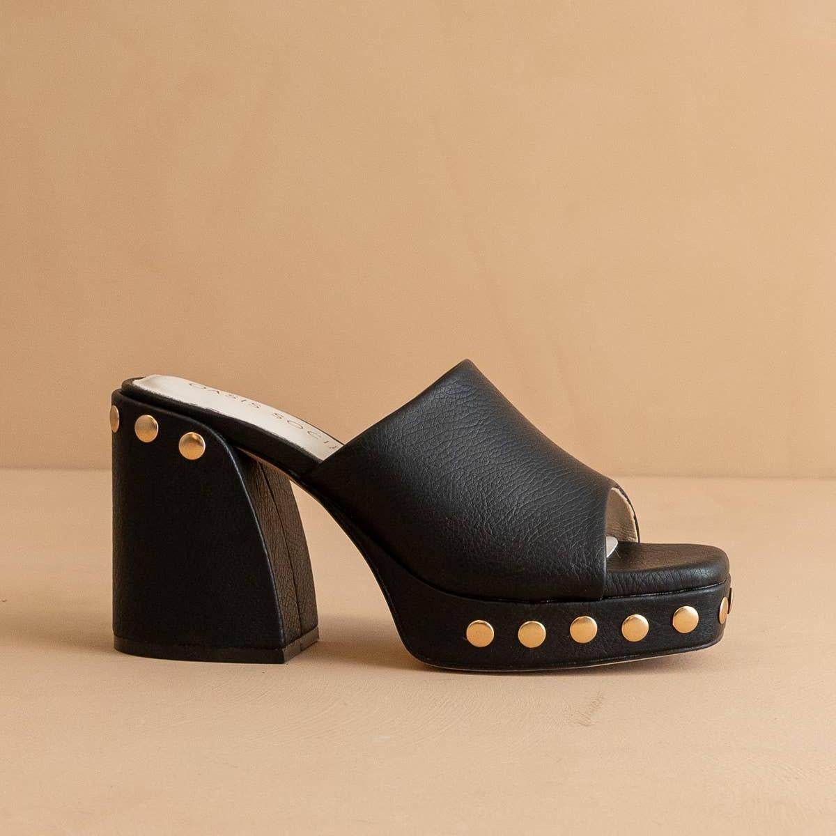 The Leona | Black Studded Platform Heel