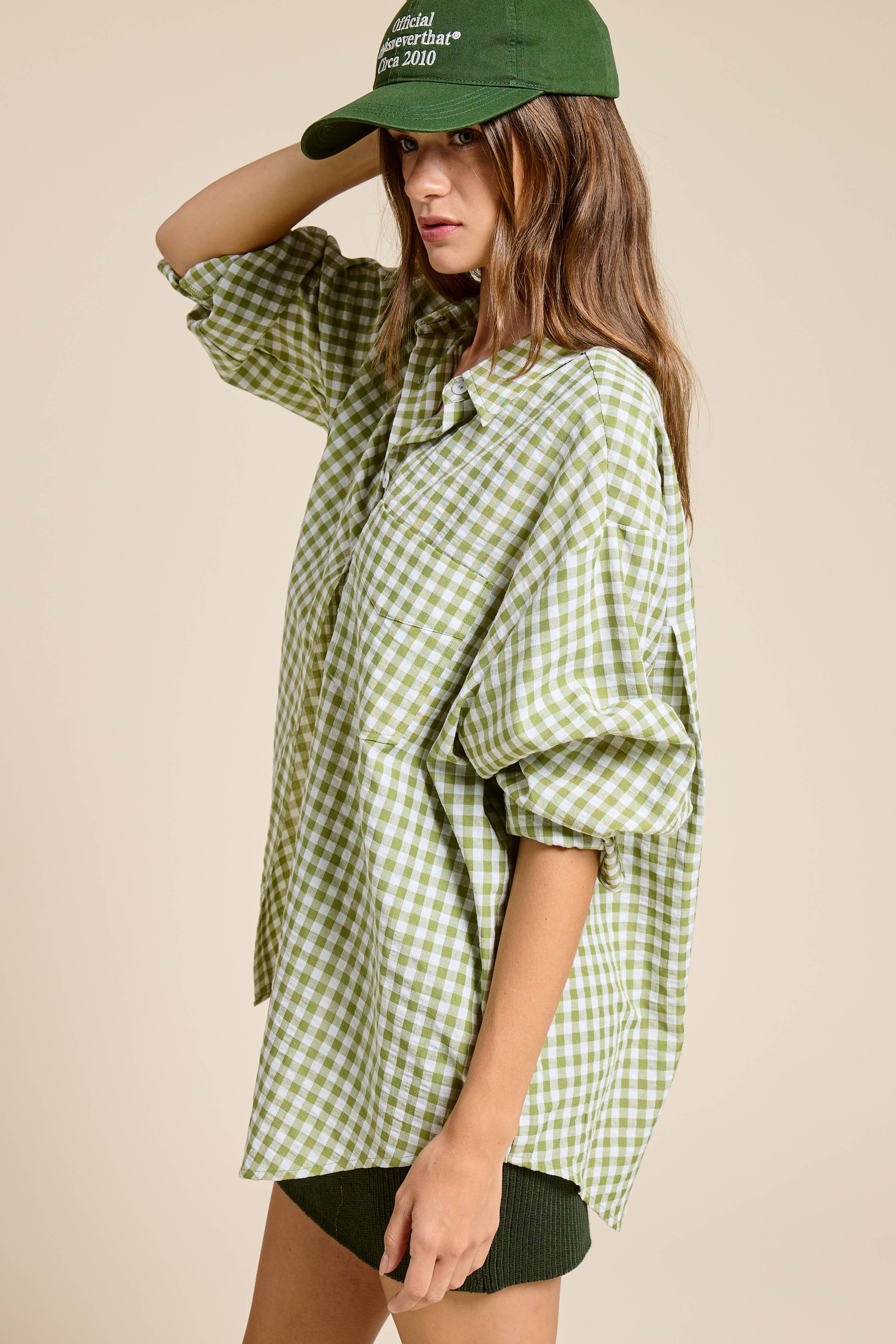 Oversized Gingham Button Down Shirt
