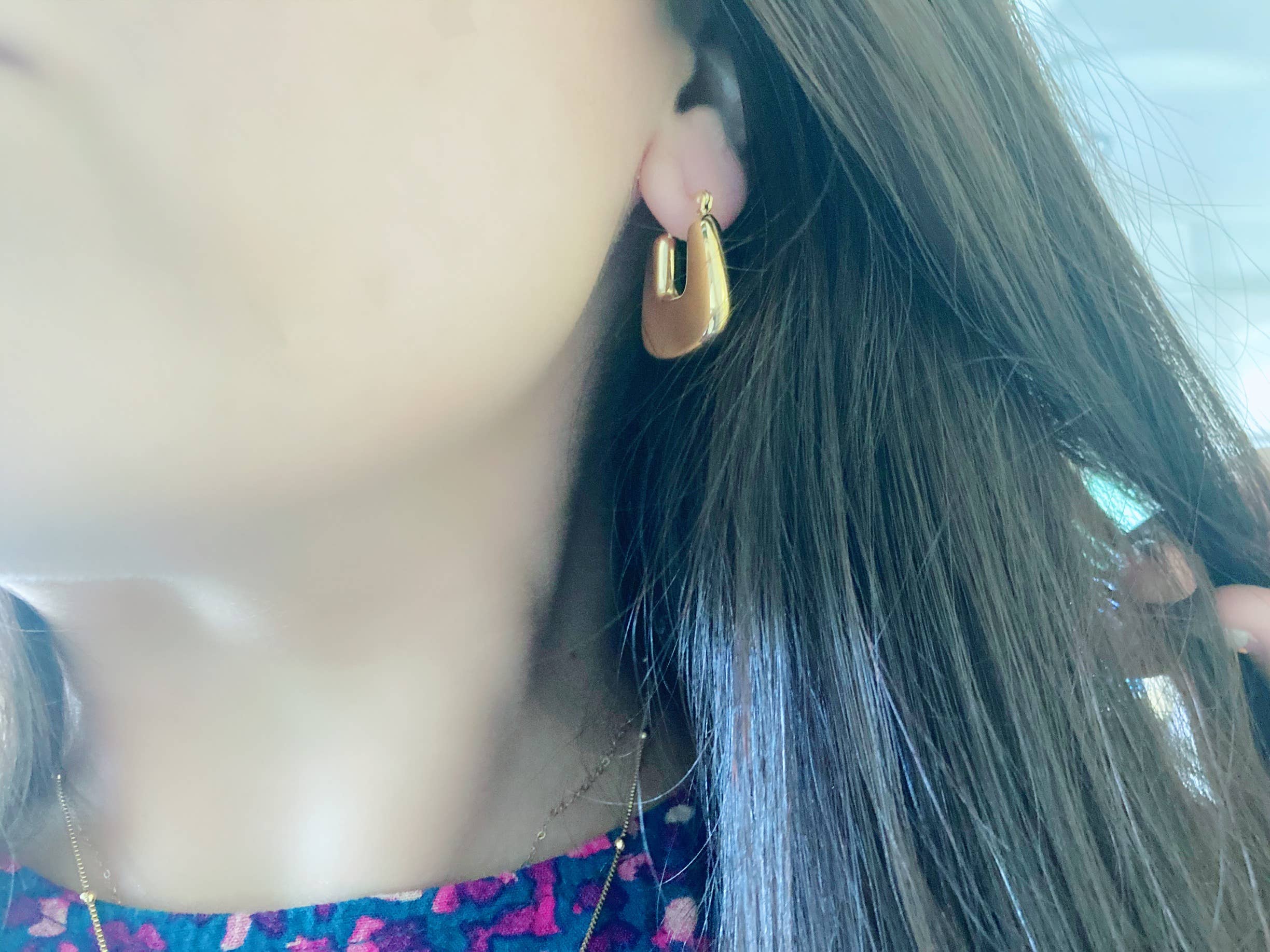 Lightweight gold chunky hoop earring gold plated waterproof
