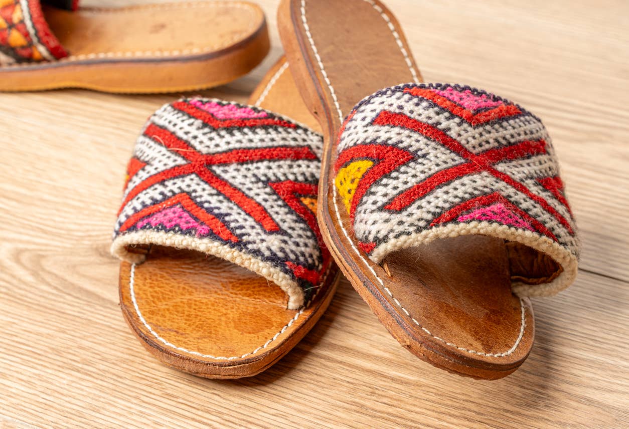 Moroccan Kilim Open-Toe Slides