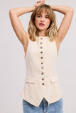 Linen Long-Line Buttoned Vest