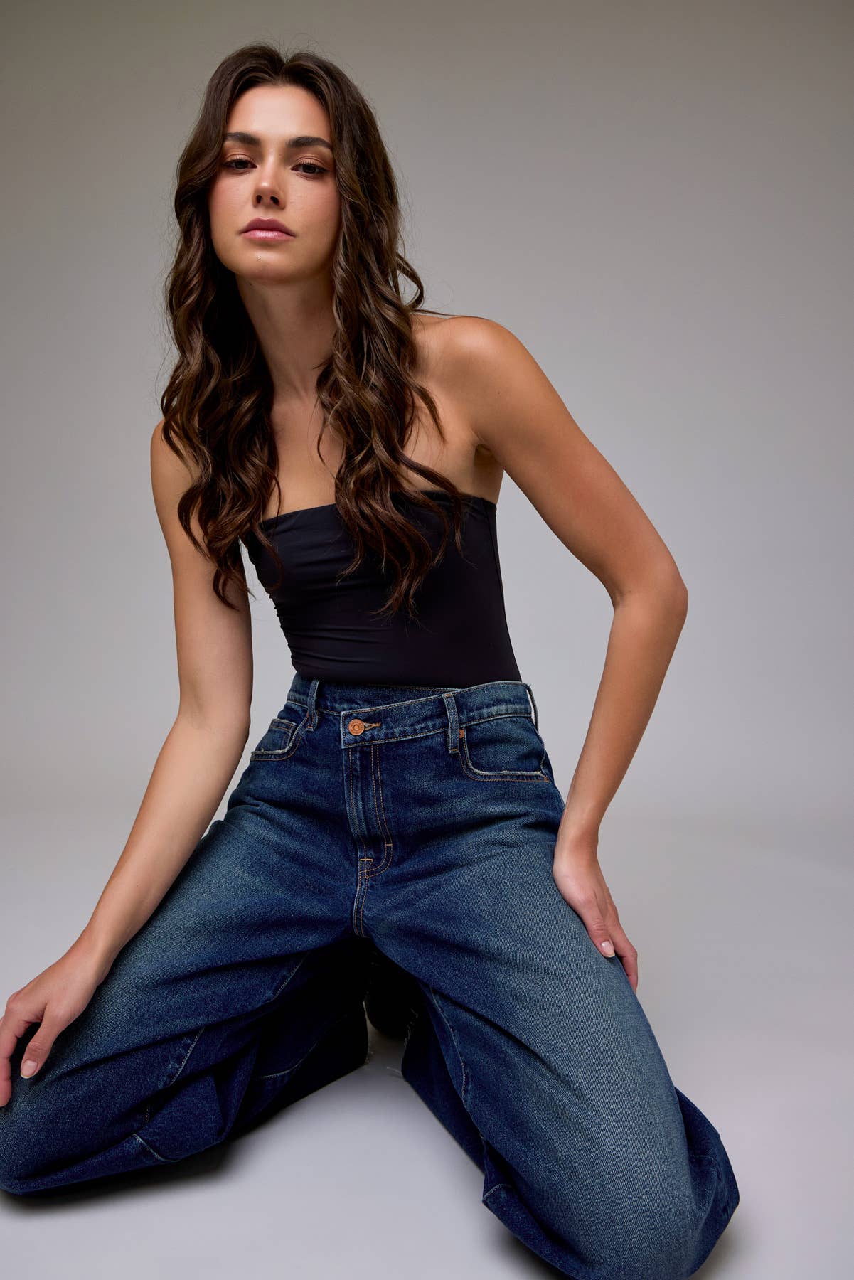 Dark Wash Low Slung Crossover Oversized Baggy