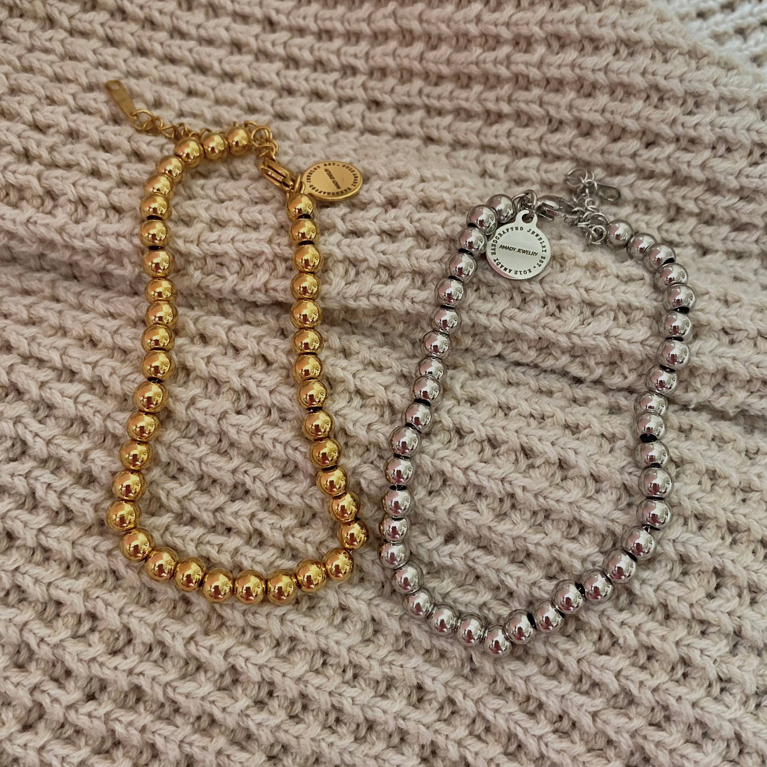 Gold or Silver Beaded adjustable bracelet waterproof