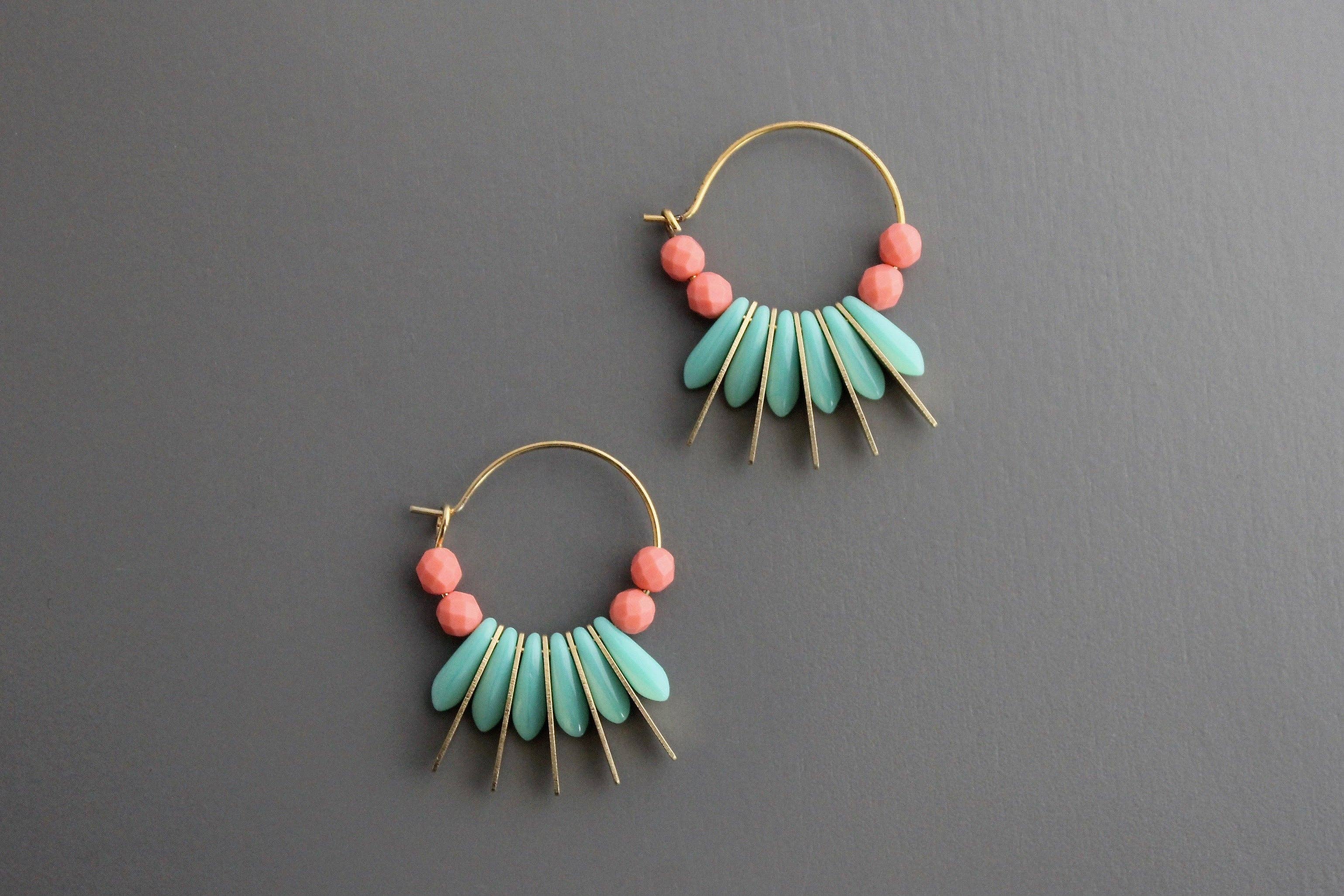 Emie Glass and Brass Hoop Earrings