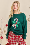 Candy Cane Happy Holidays Patchwork Knit Sweater