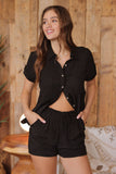 Evergreen Crinkle Collared Button Up