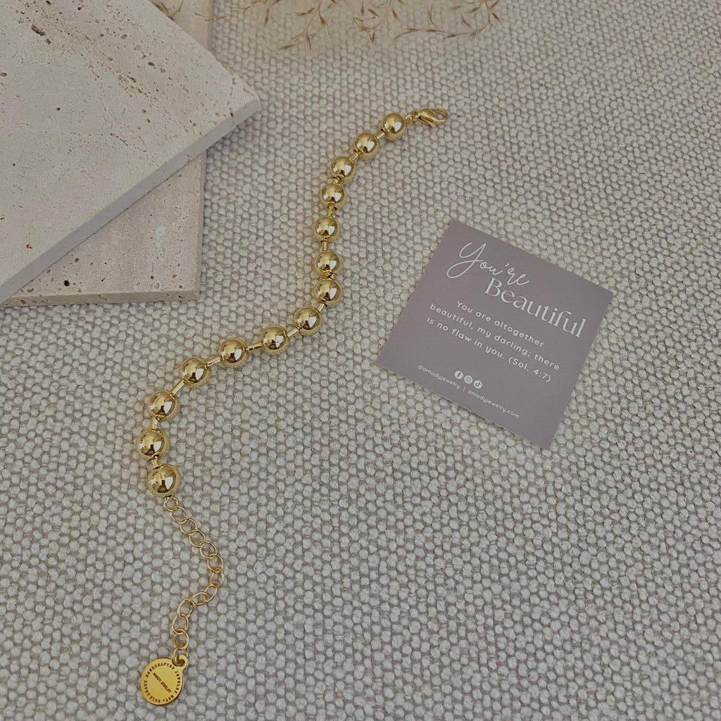 Military Satellite Chain Beaded Bracelet 18k Gold Plated