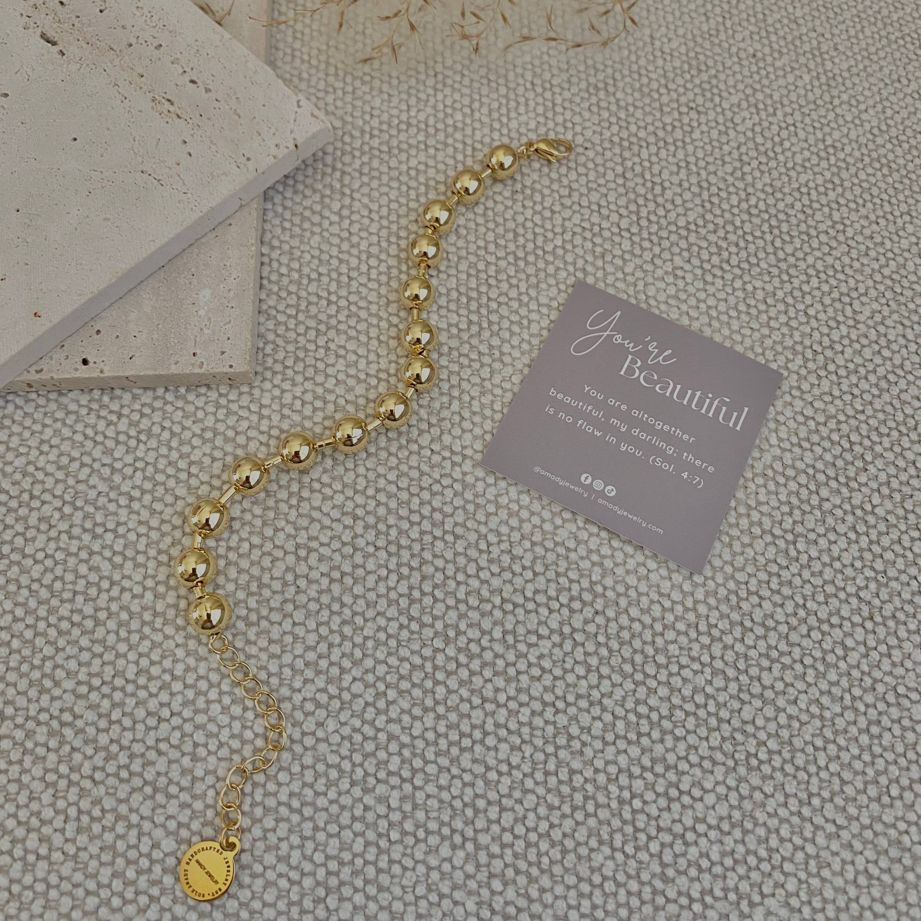 Military Satellite Chain Beaded Bracelet 18k Gold Plated