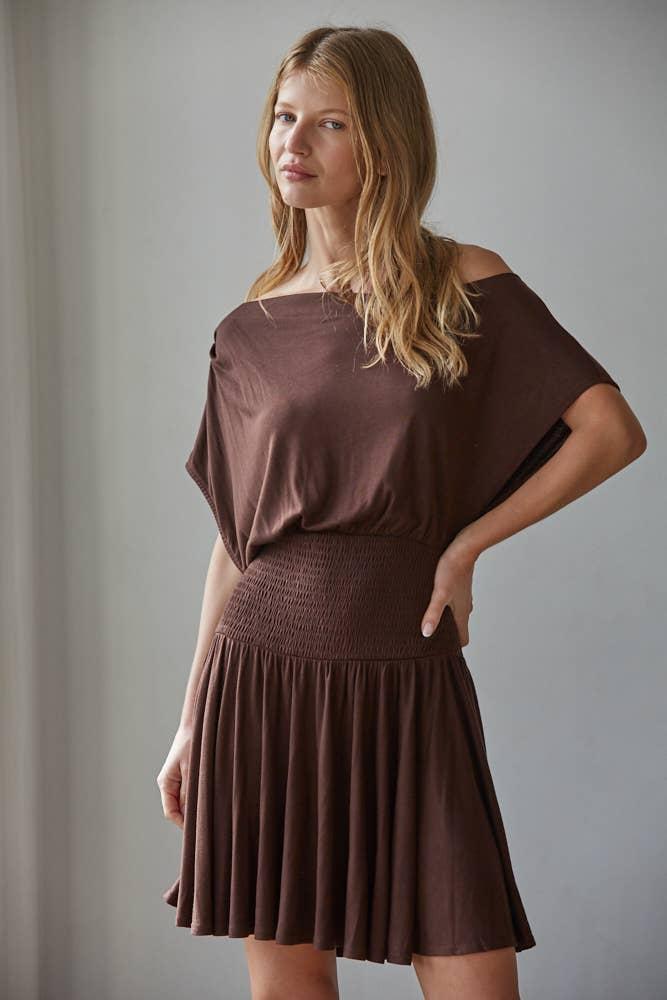 Knit Viscose Spandex Jersey Asymmetrical Neck Mini