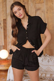 Evergreen Crinkle Collared Button Up