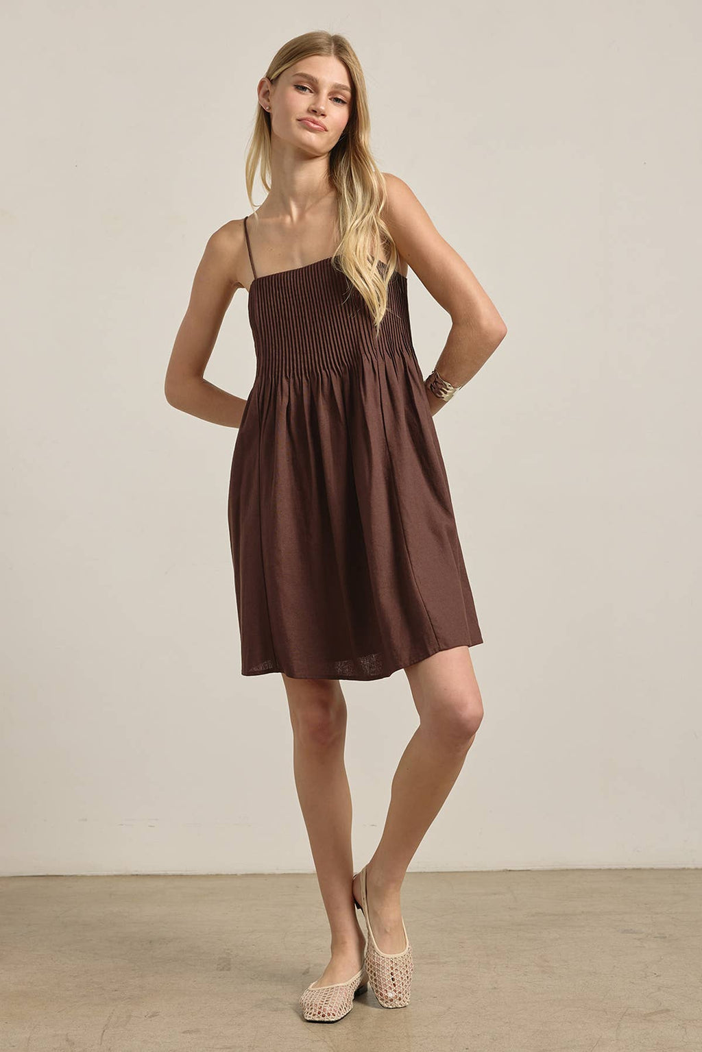 Chocolate Smocked Bodice Cami Mini Dress