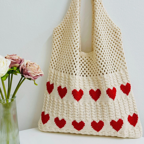 Love Print Crochet Knit Shoulder Bag