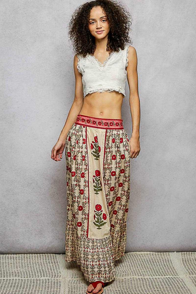 Floral Pattern Printed Woven Maxi Skirt