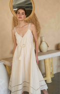 Sleeveless Asymmetric Hem Belted Midi Dress