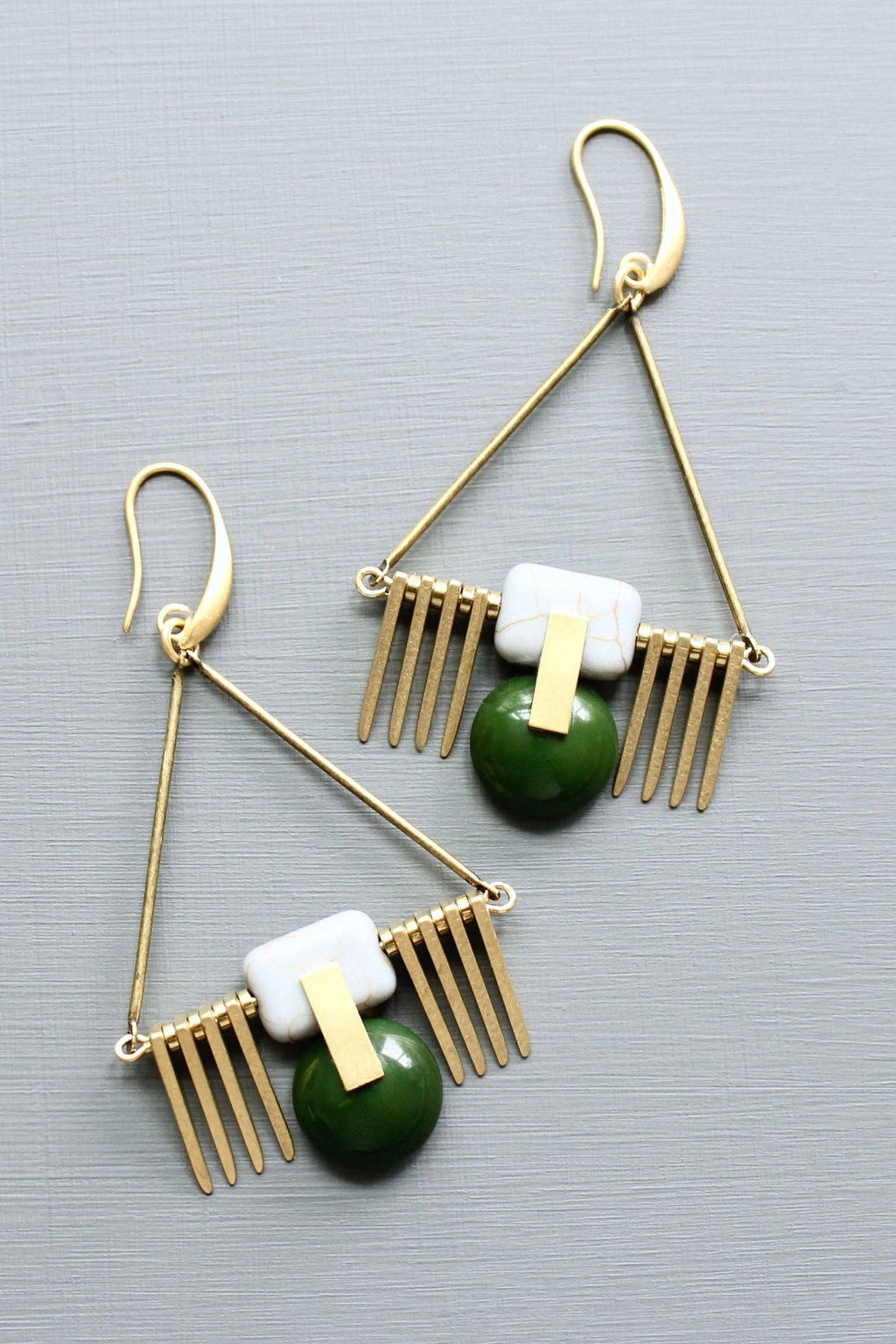 Hunter green and gray ArtDeco earrings