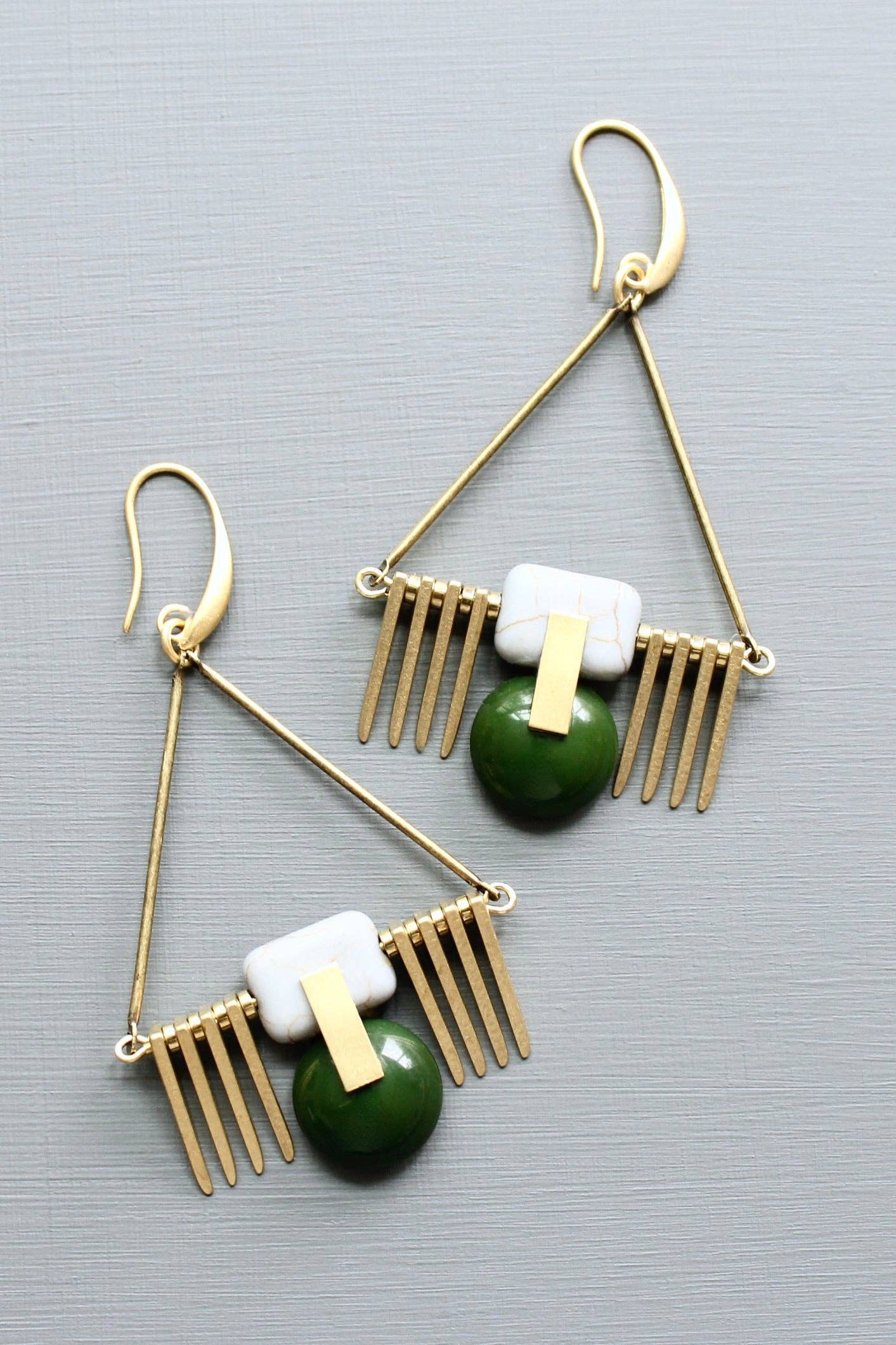 Hunter green and gray ArtDeco earrings
