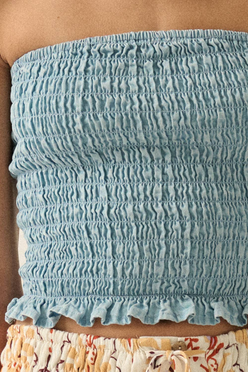 Tencel Denim Smocked Strapless Cropped Tube Top