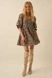 Ornate Jacquard Tapestry Babydoll Mini Dress