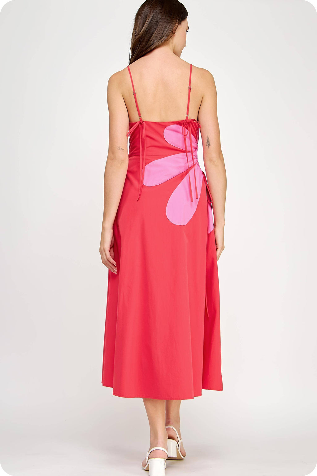 Sleeveless Side Cut-Out Flower Detail Midi Dress