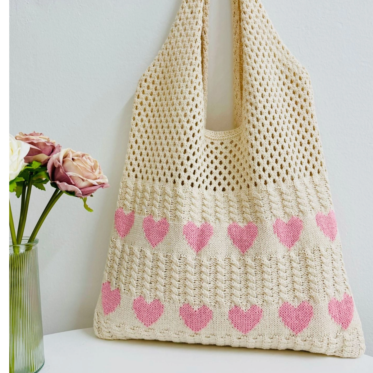 Love Print Crochet Knit Shoulder Bag