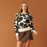 Floral Black & Ivory Knit