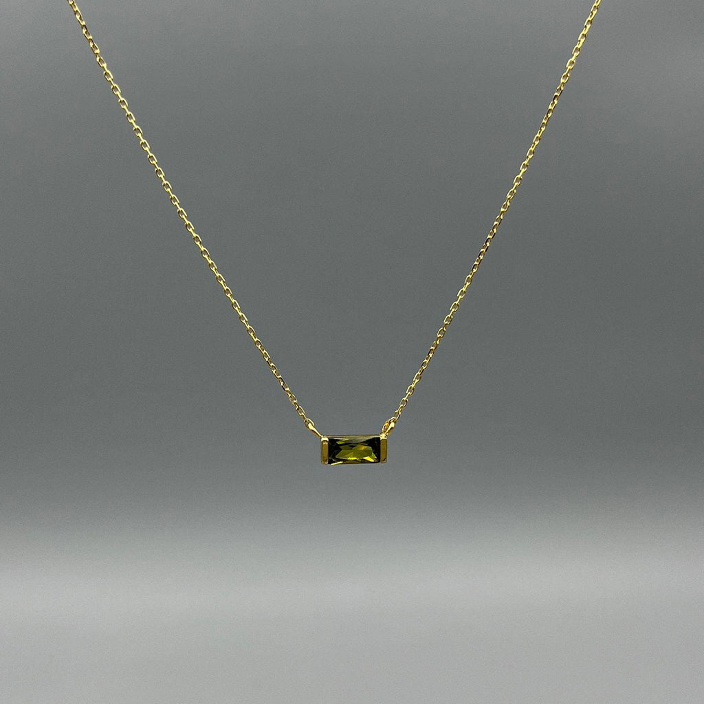 Gold Baguette Birthstone Necklace