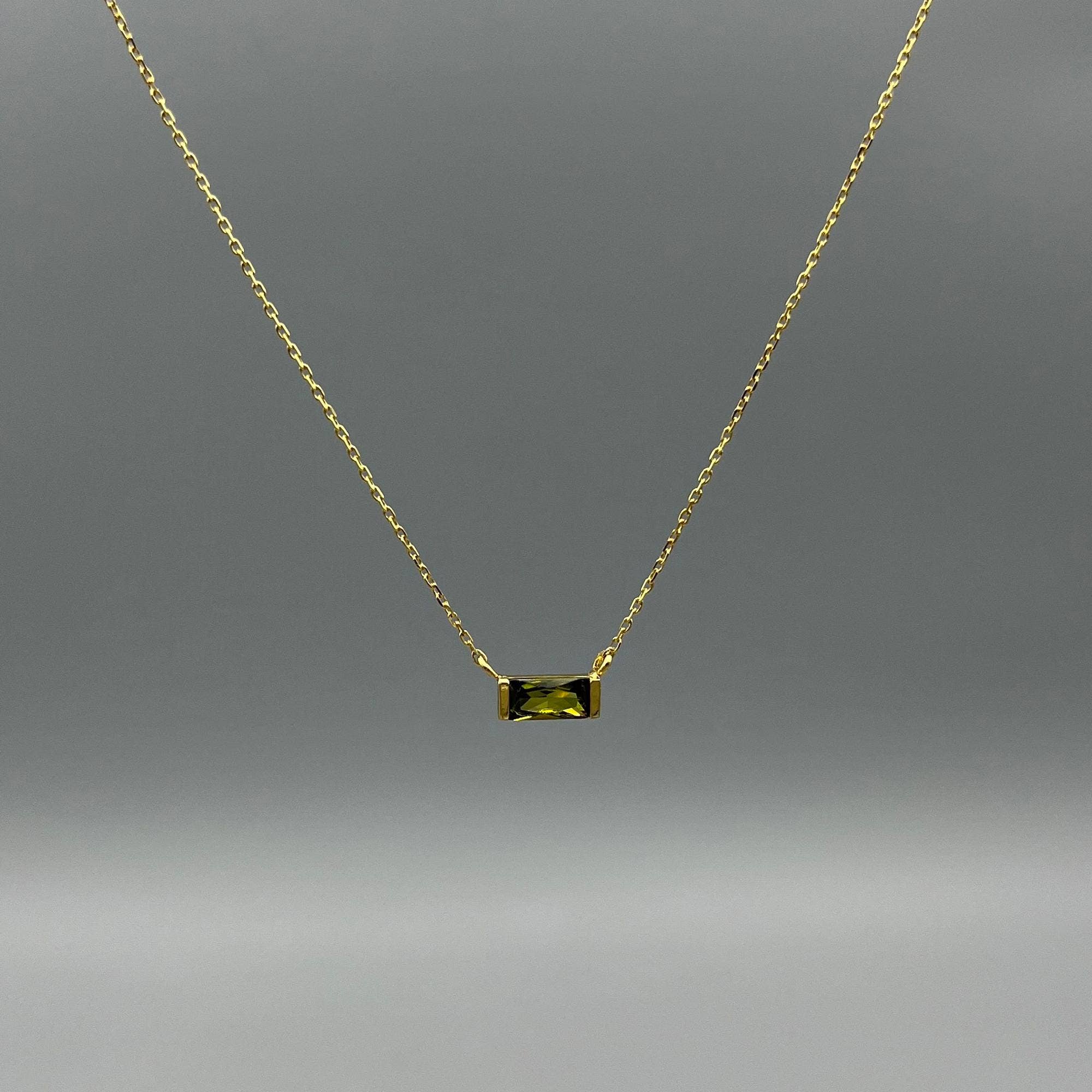 Gold Baguette Birthstone Necklace