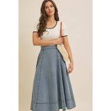 FLARE DENIM MIDI SKIRT WITH POCKETS