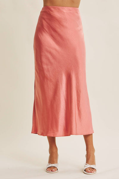 THICK SILKY SATIN BIAS CUT MAXI SKIRT: SPICED APPLE CIDER
