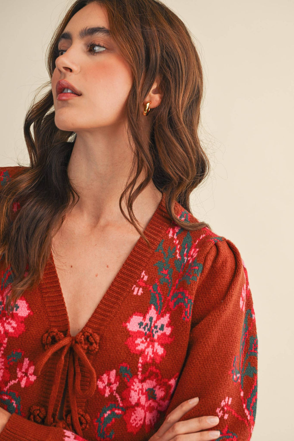 Floral Knit Tie Cardigan