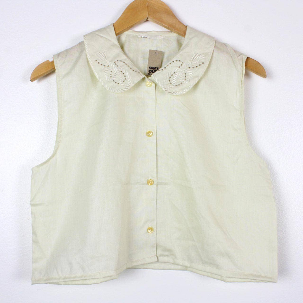 Reworked Sleeveless Button-Up Cropped Blouse - SOLID COLORS