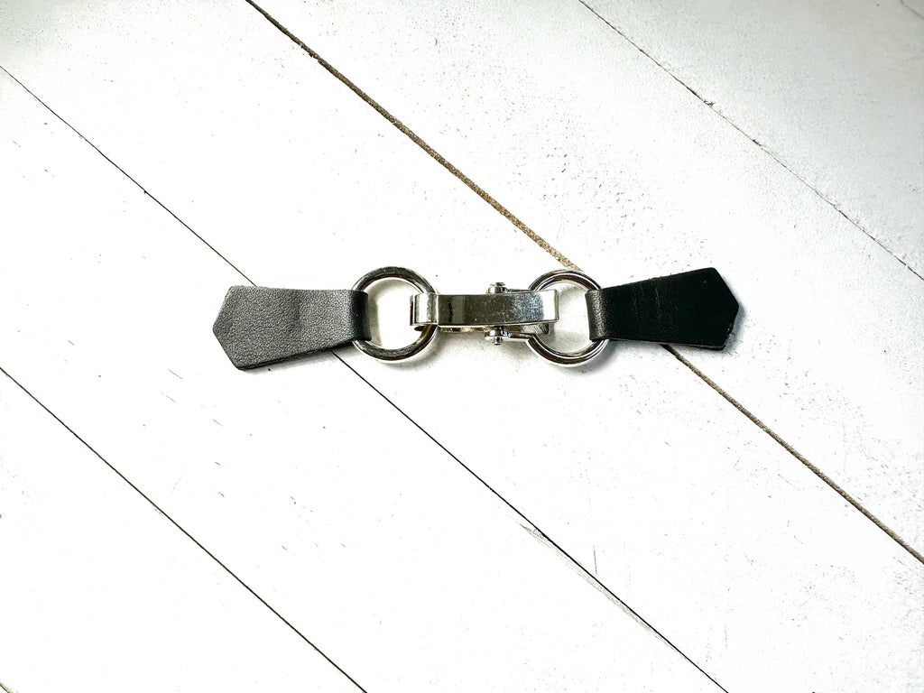 Silver Buckle & Black Leather Cinch Clip for Dress, Cardigan