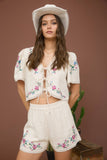 Floral Embroidery Crop Tie Blouse