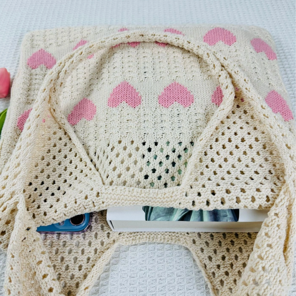 Love Print Crochet Knit Shoulder Bag