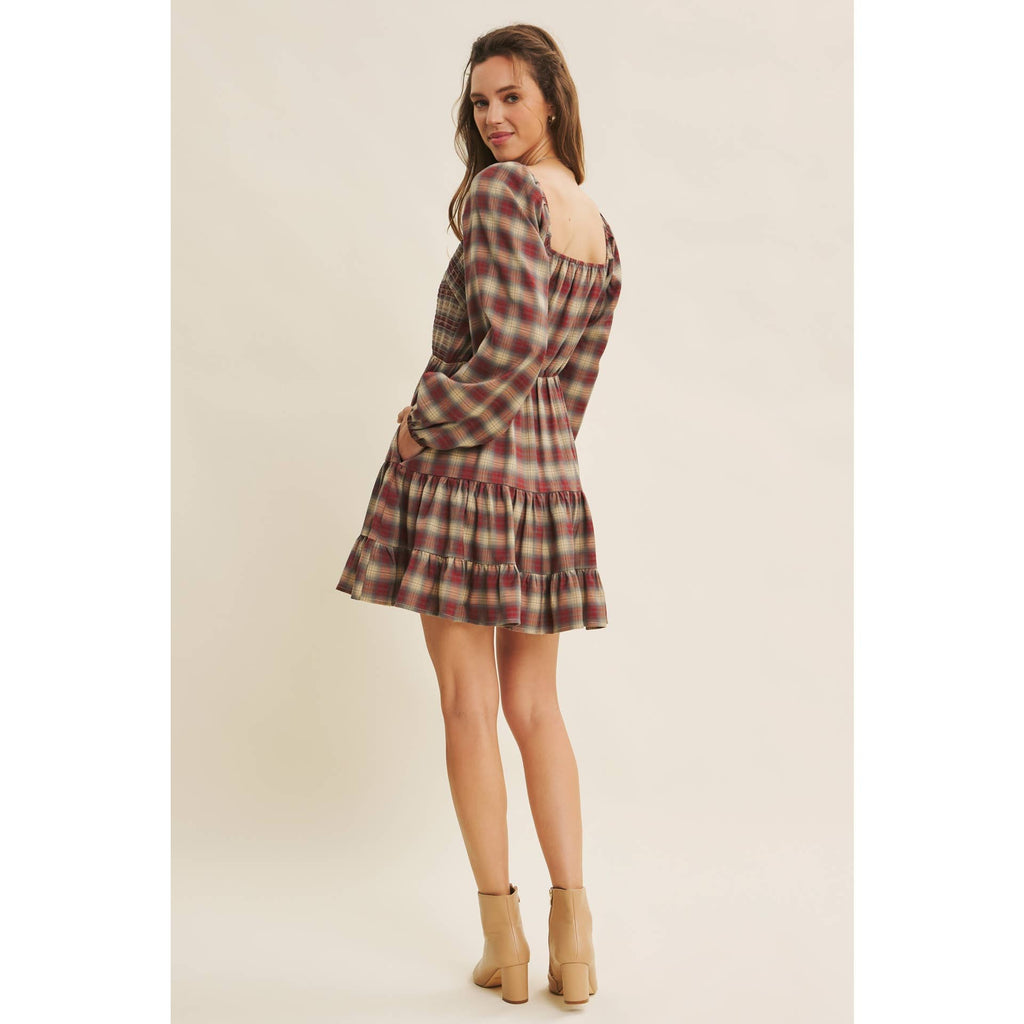 Plaid Smocked Mini Dress- CLEARANCE