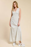 V-neck Sleeveless Plaid Maxi Dress with Back Tie