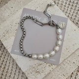 Pearls Bracelet Silver stainless steel box chain adjustable