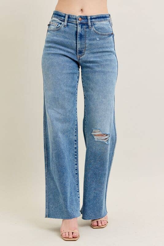 Medium Vintage Wash Wide Leg With Raw Hem