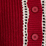 Detailed shot of the button placket and lace trim on the Scalloped Collar Sweater Cardigan.