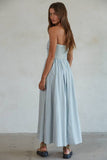 Striped Tube Neck Strapless Flare Maxi Dress