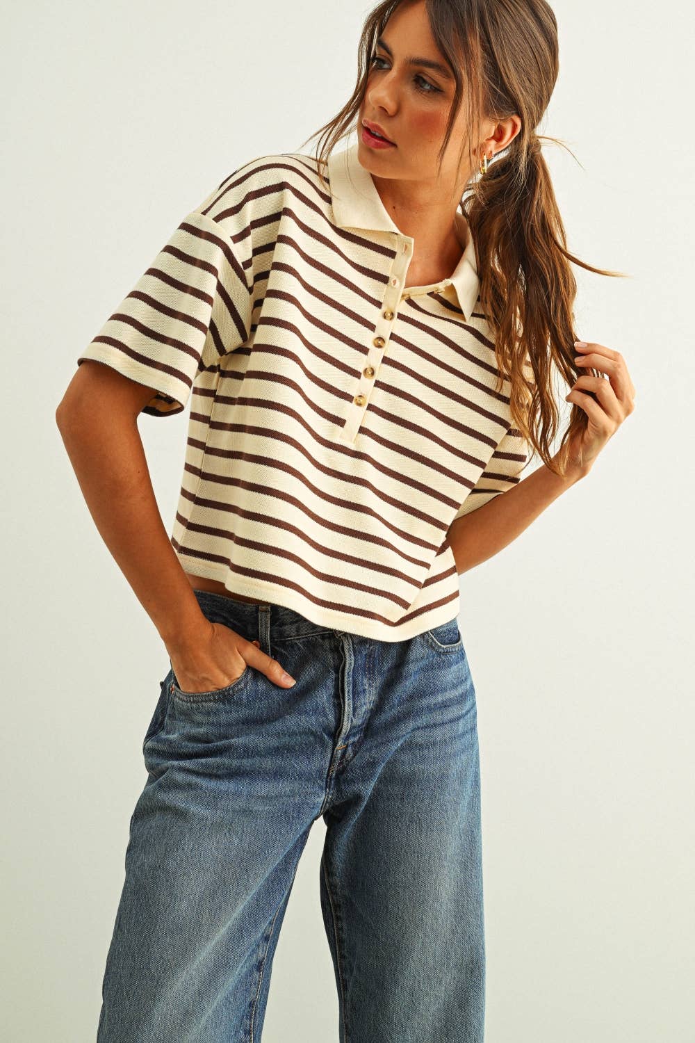 Stripe Pattern Short Sleeve Polo Shirt