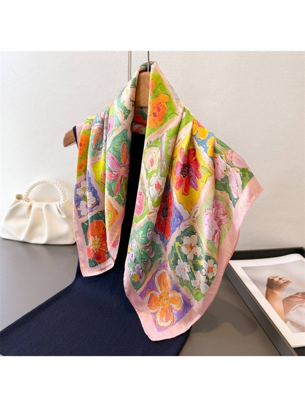 Scarvii - Romantic Floral Panel Border Print Scarf